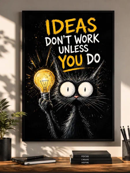 Ideas Don't Work Unless You Do: A Funny Motivational Cat Poster for the Desk