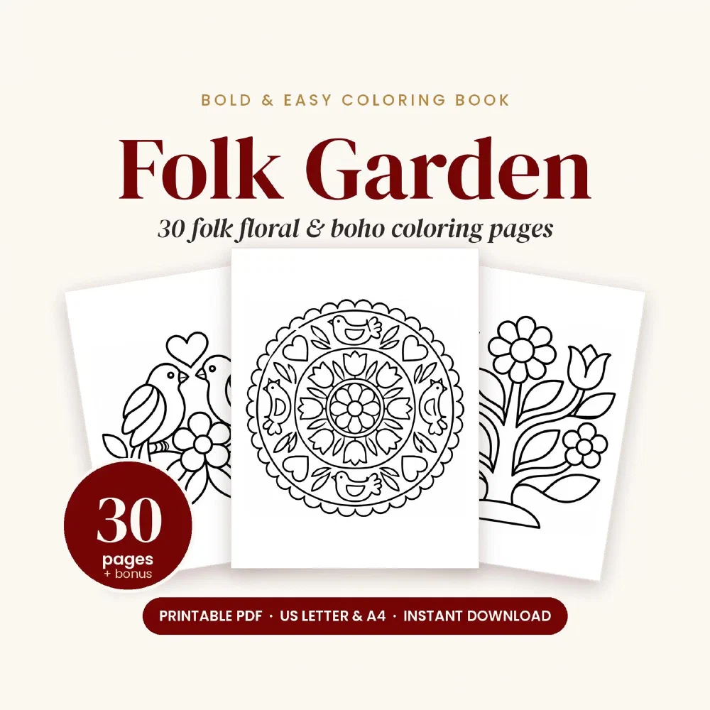Bold and Easy Folk Floral Coloring Pages for Slow, Quiet Evenings