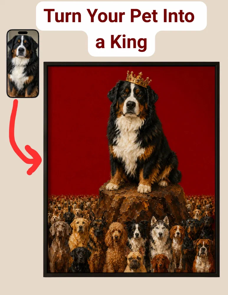 Custom Dog Portrait Digital Download: Royal Dog King Printable from Your Photo