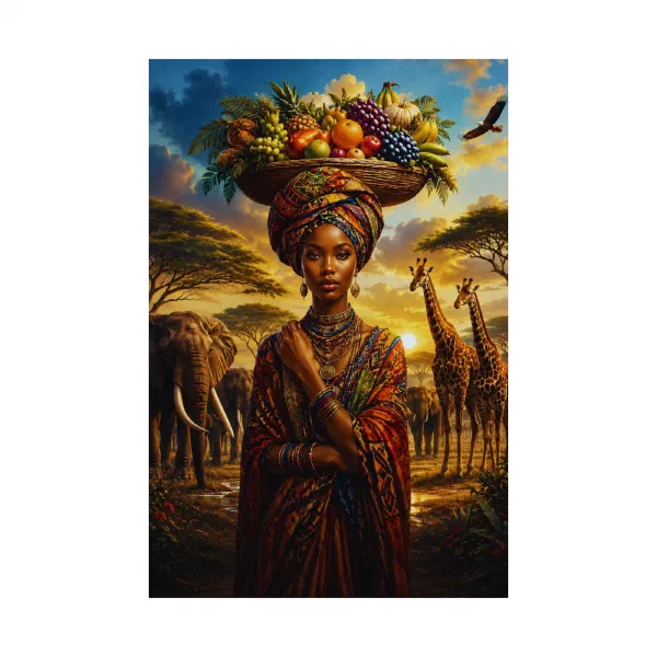 African Woman Art Print: A Savanna-Sunset Centerpiece of Heritage & Grace