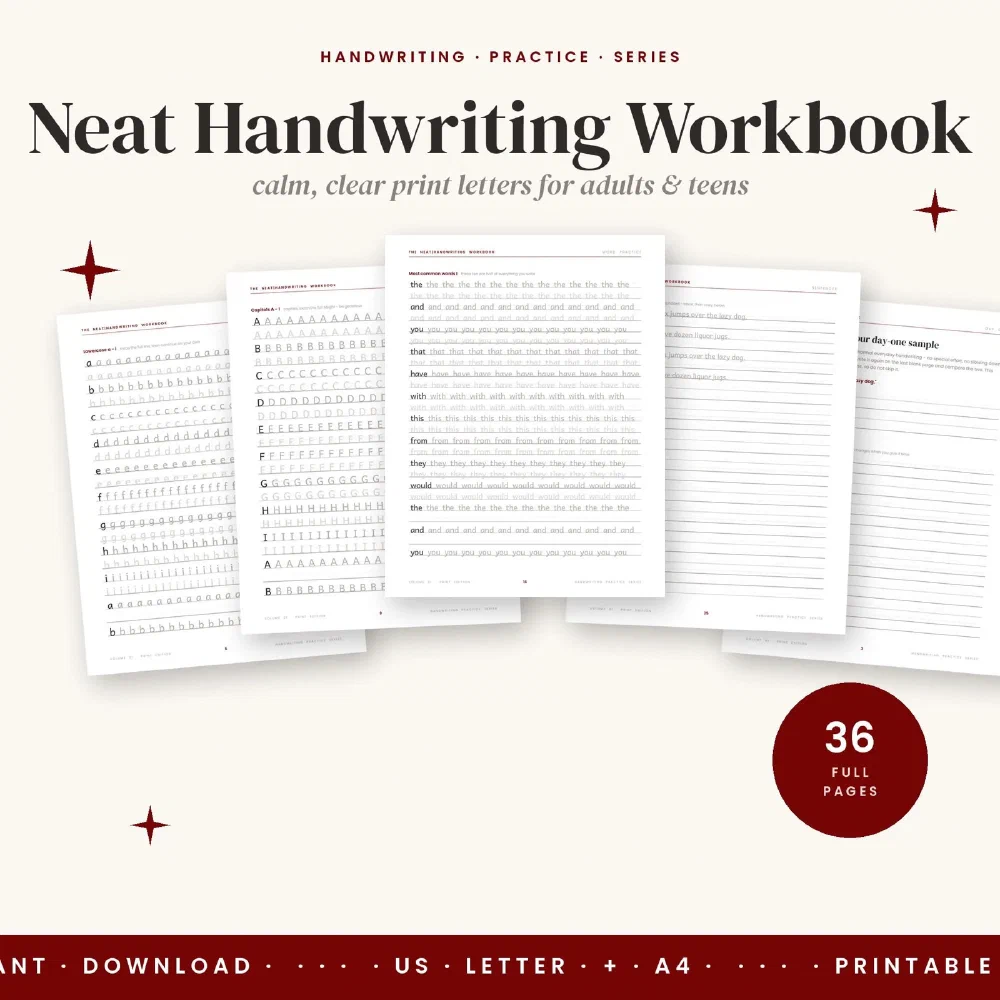 Neat Handwriting Practice Sheets for Adults: The 36-Page Printable Workbook That Rebuilds Your Print