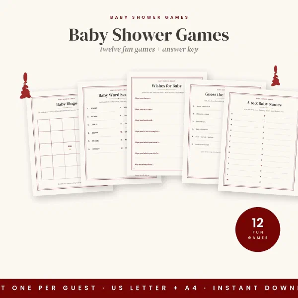Baby Shower Games Bundle: 11 Printable Games in Elegant Sage Greenery, Gender Neutral
