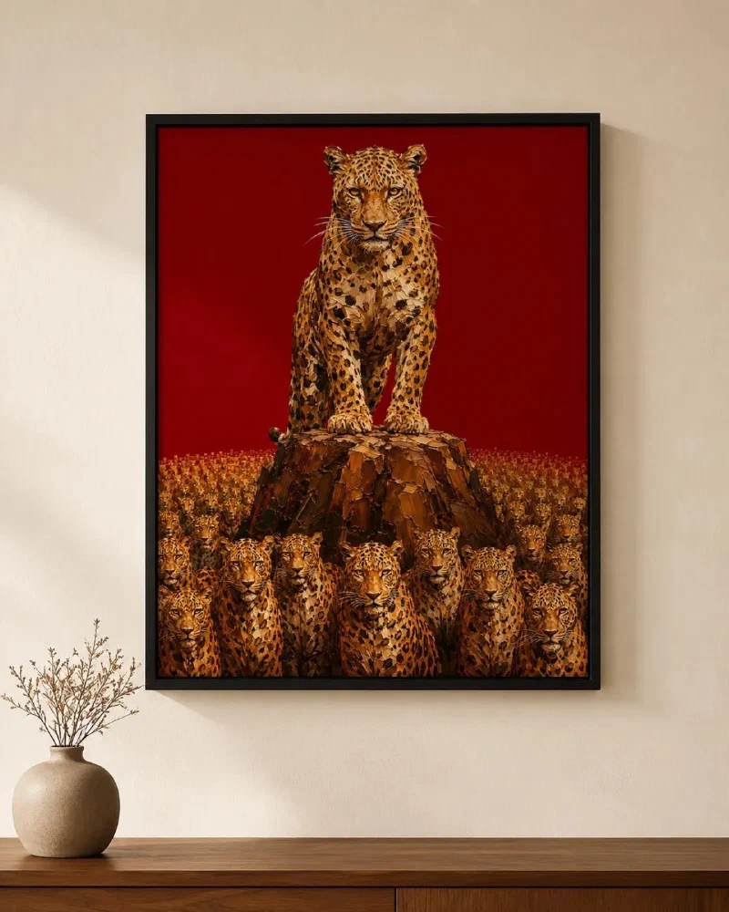 Leopard King Poster: Maximalist Crimson Oil-Painting Wall Art