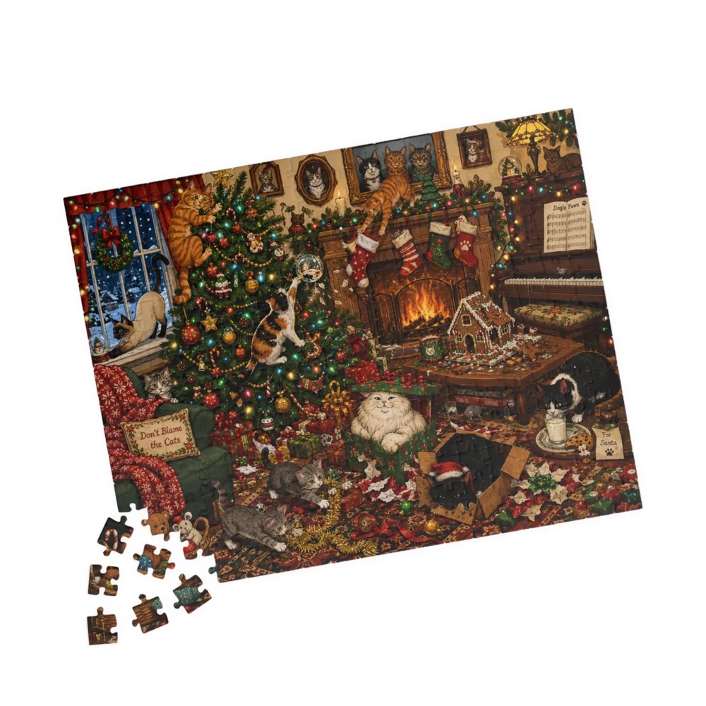 Christmas Cat Puzzle, Funny Cats Holiday Jigsaw, 110 / 252 Piece