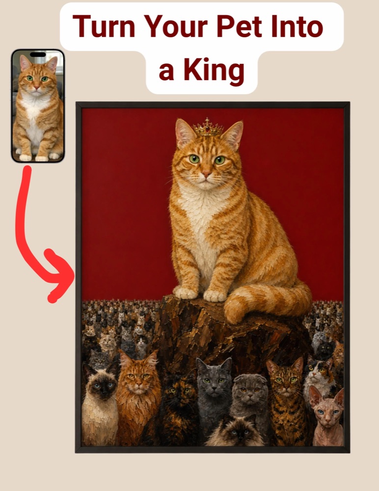 Custom Cat Portrait Digital Download, Royal Cat King Printable Pet Portrait from Photo, Renaissance Wall Art