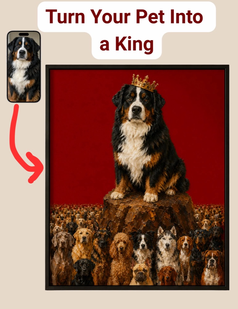 Custom Dog Portrait Digital Download, Royal Dog King Printable Pet Portrait from Photo, Renaissance Wall Art