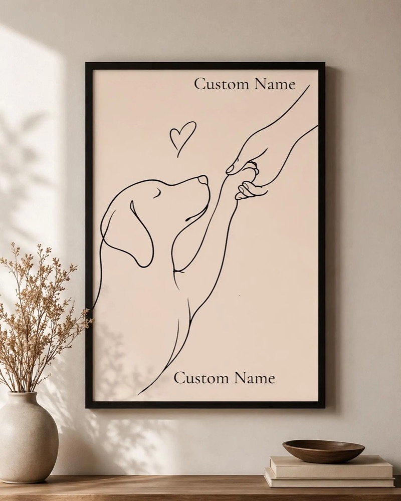 Personalized Dog Line Art Poster, Custom Pet Name Print