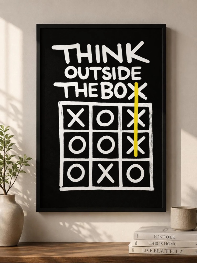 Think Outside The Box Poster, Minimalist Office Quote Art
